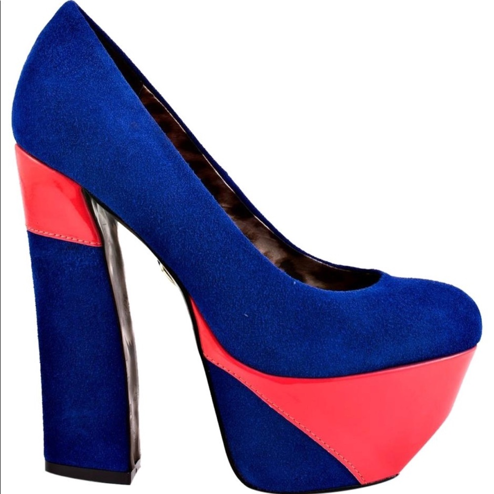 BETSEY JOHNSON Foxeyy Blue Suede Platform Heels